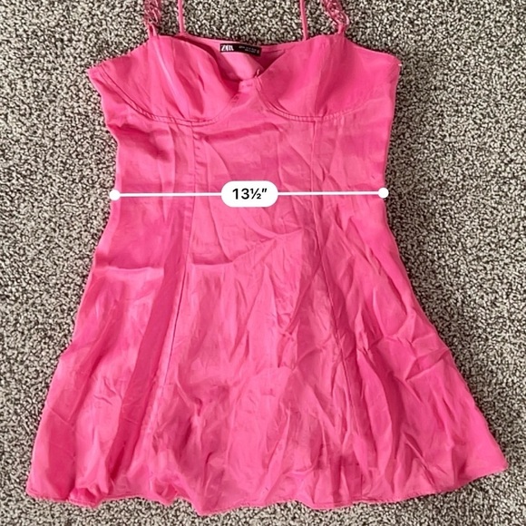 Zara Satin Mini Dress – Barbiecore 90s Coquette Babydoll - Hot Pink - Size M - Picture 14 of 15